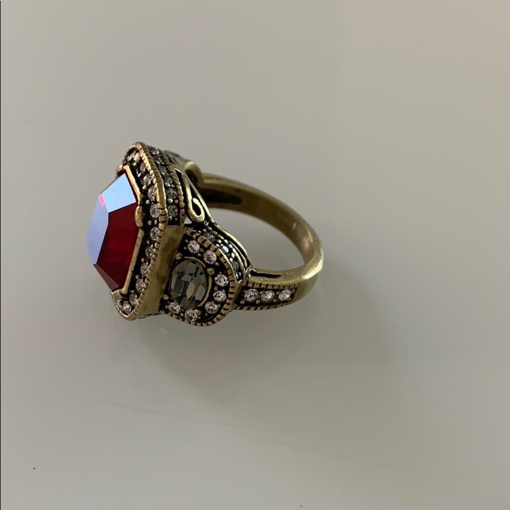 Cocktail Ring With Ruby Colored Stone And Cz - image 3